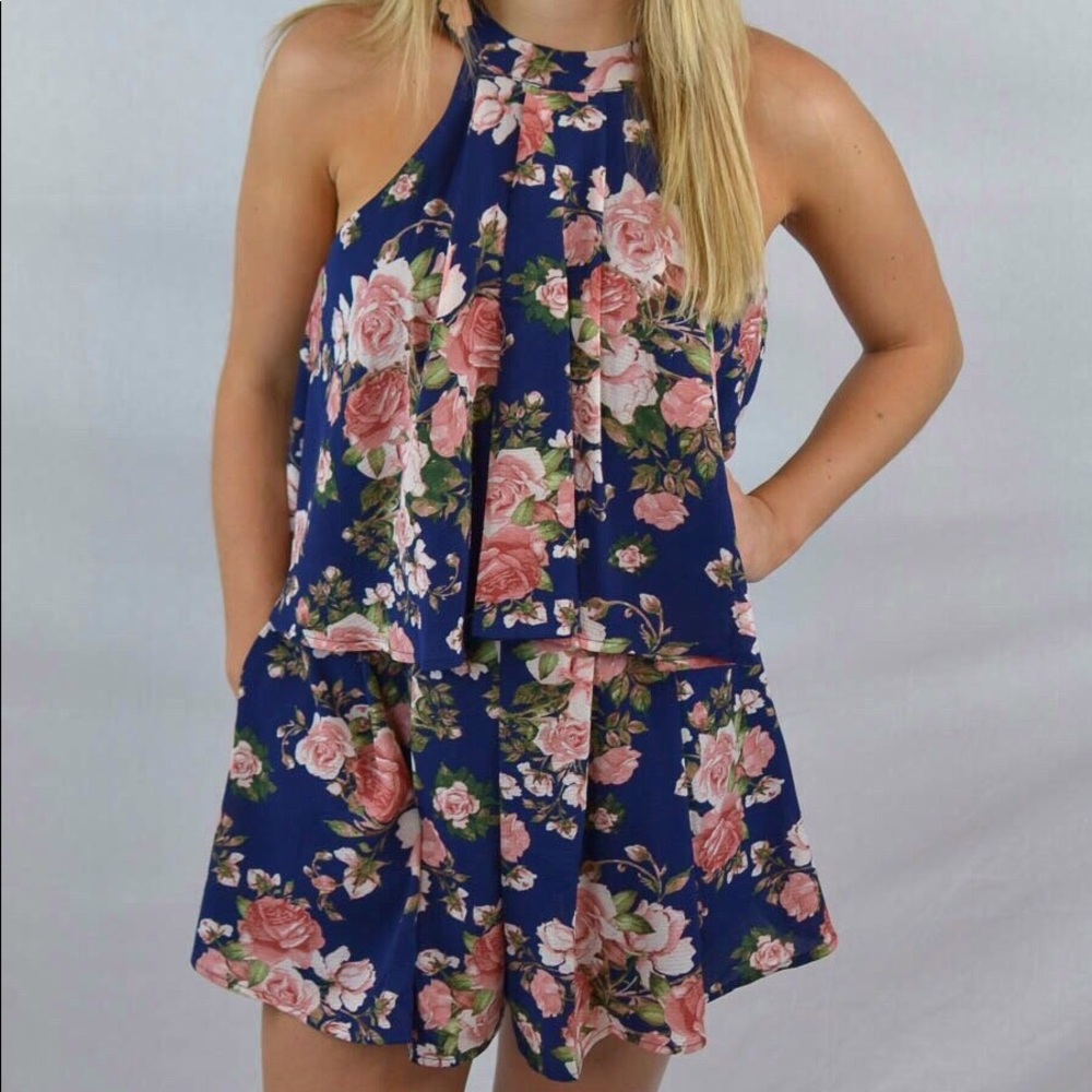 Navy Rose Romper